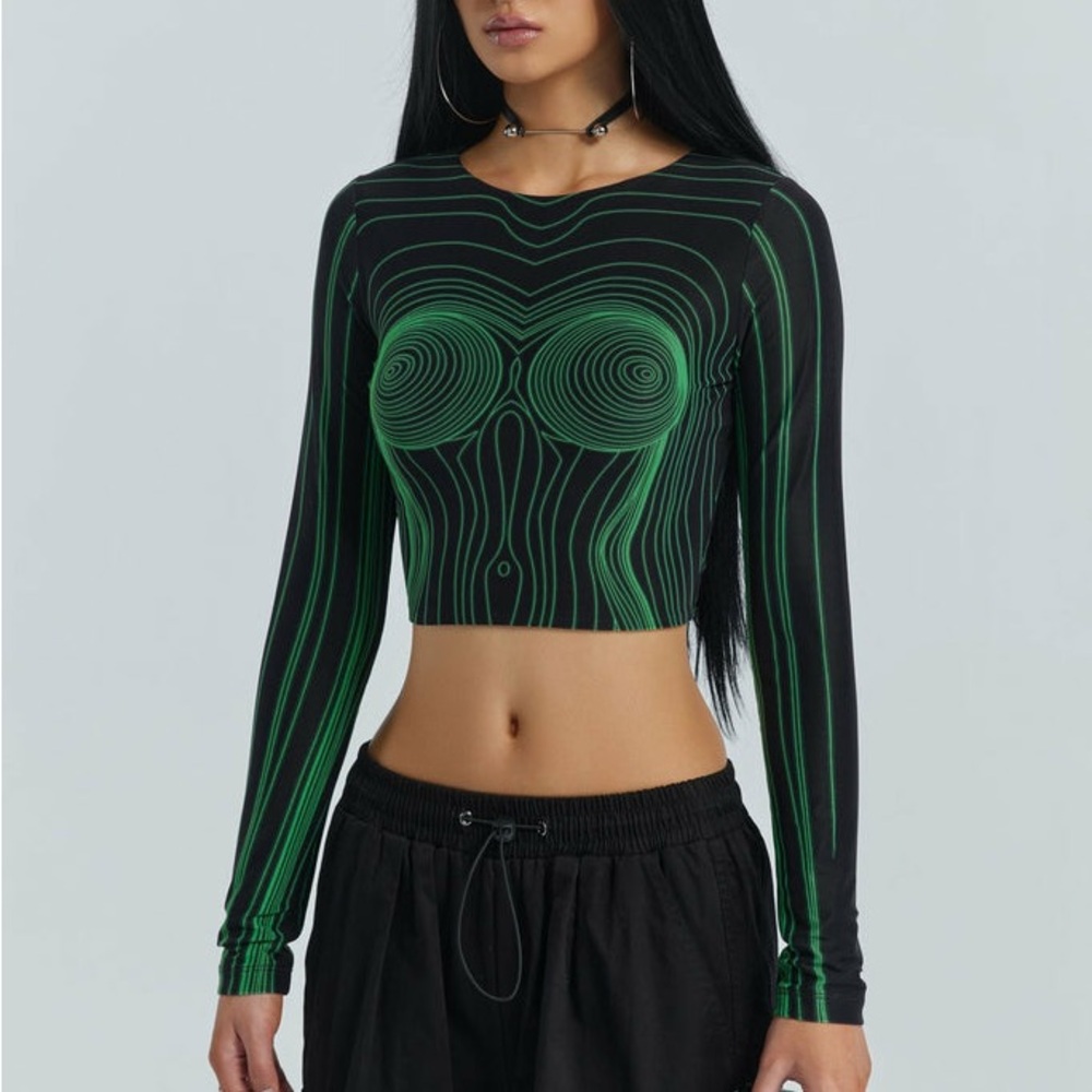 Authentic The Kript Corpo Body Illusion Neon Laser Light Rave Cropped Top Sz S